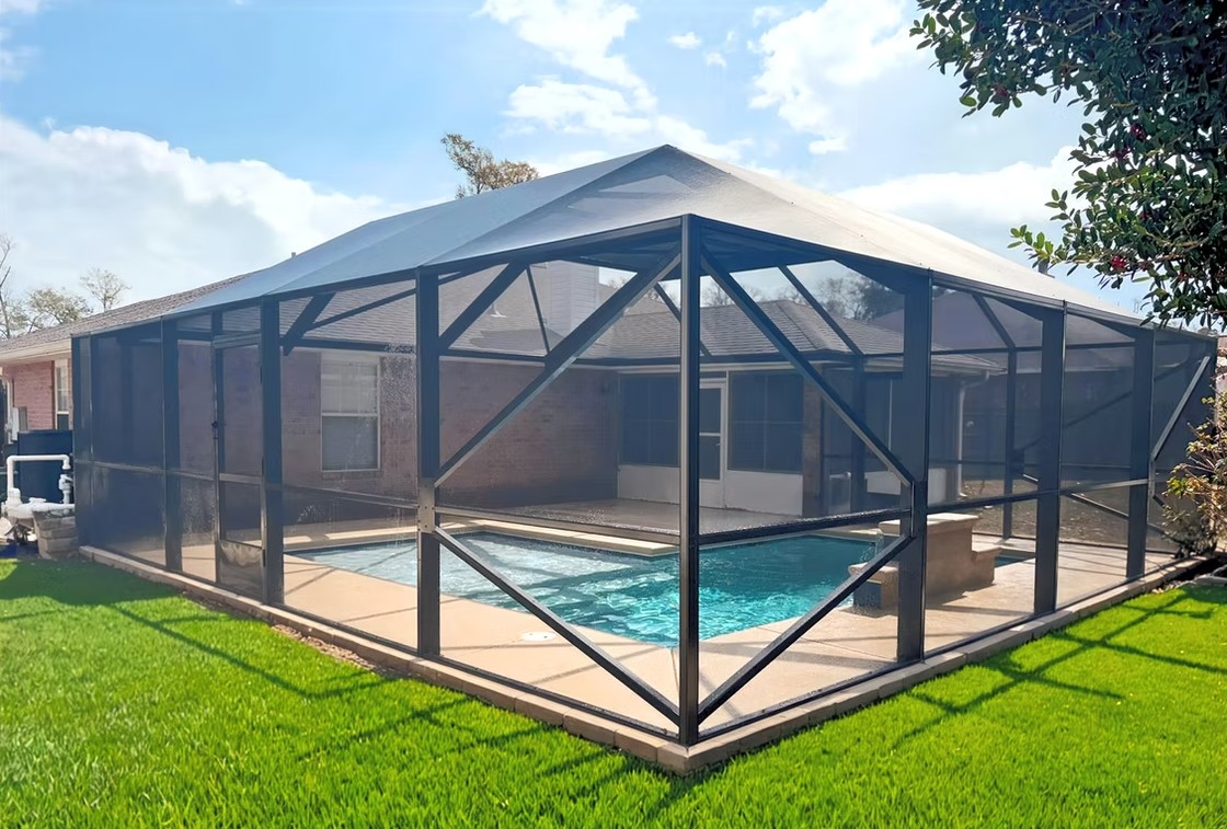Exterior view of screened pool enclosure