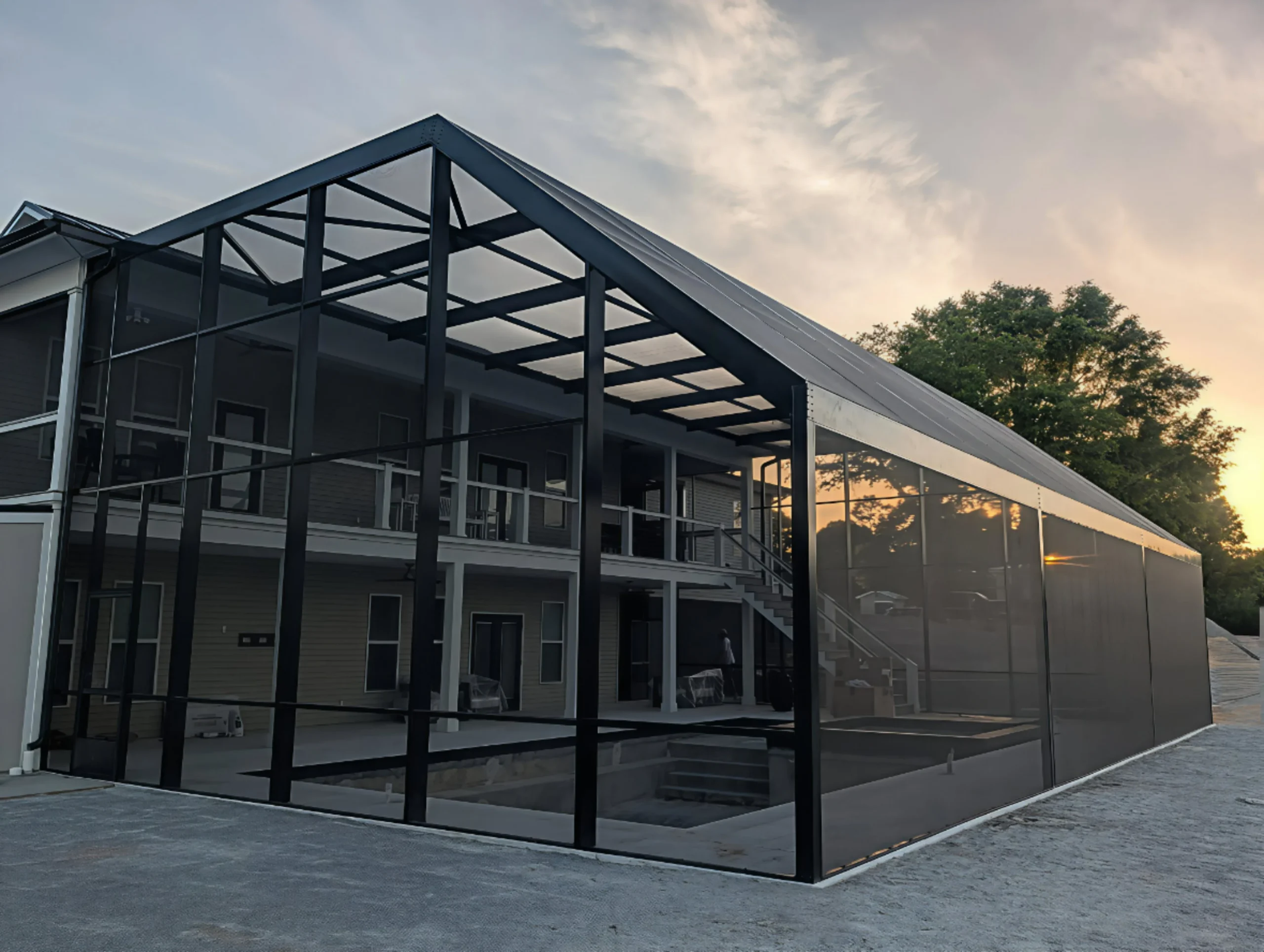 Exterior view of screened pool enclosure