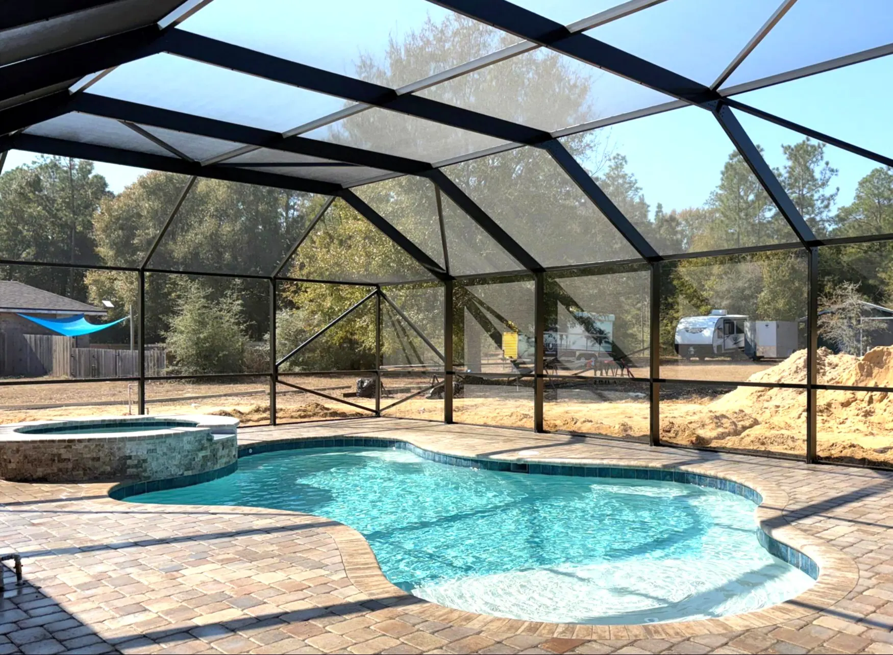 Interior view of screened pool enclosure