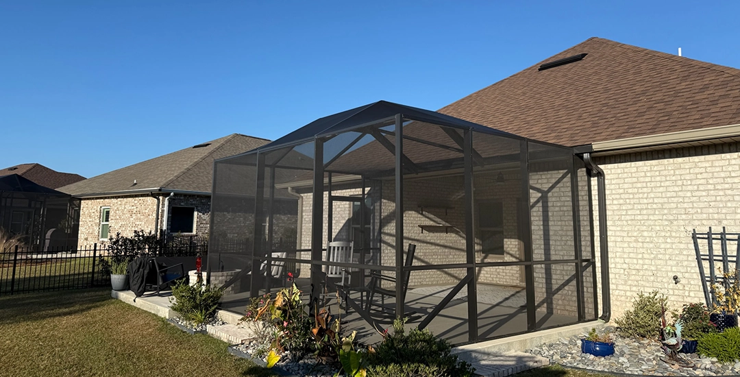 Screened in patio on back porch